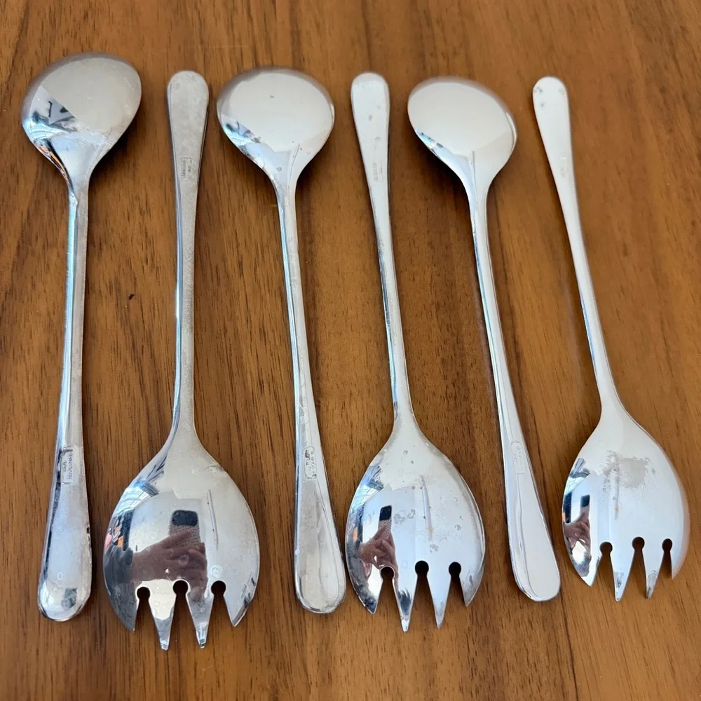 3 Sets Vintage Italy Silver Plate Utensils Salad Serving Fork & Spoon Buffet